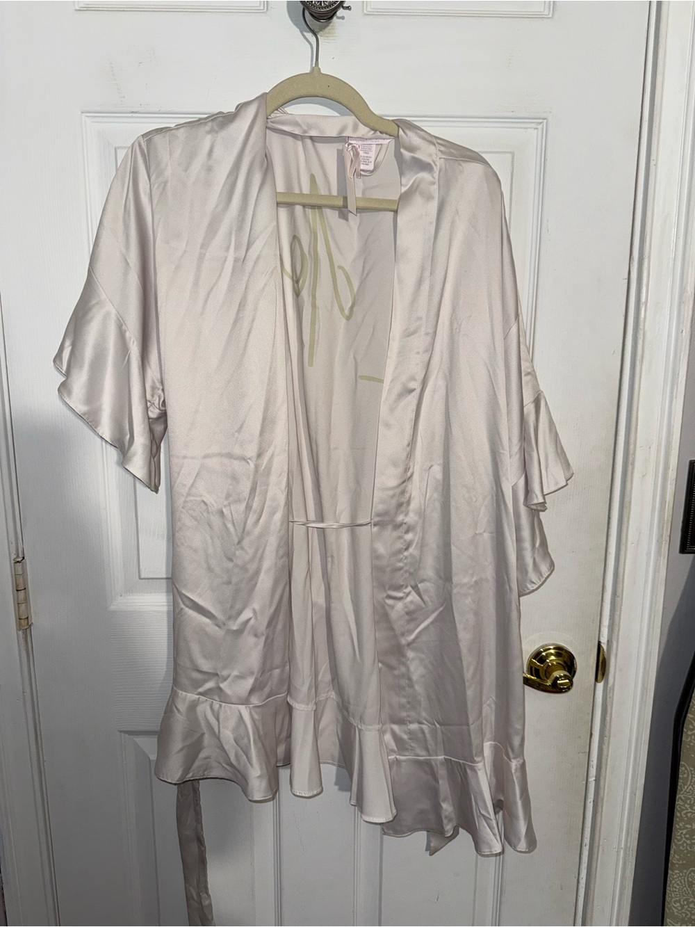Victoria's Secret Satin Short Ruffle-Trim Robe in Pale Pink